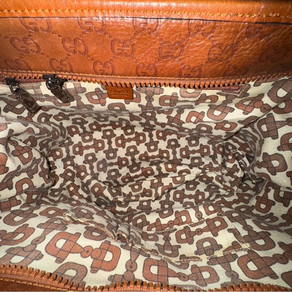 Gucci Brown Leather Travel Bag Tote Bag Messenger Bag - Picture 6 of 9